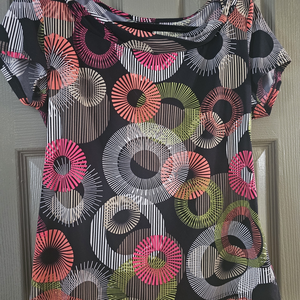 East 5th Black and Pink Geometric Blouse